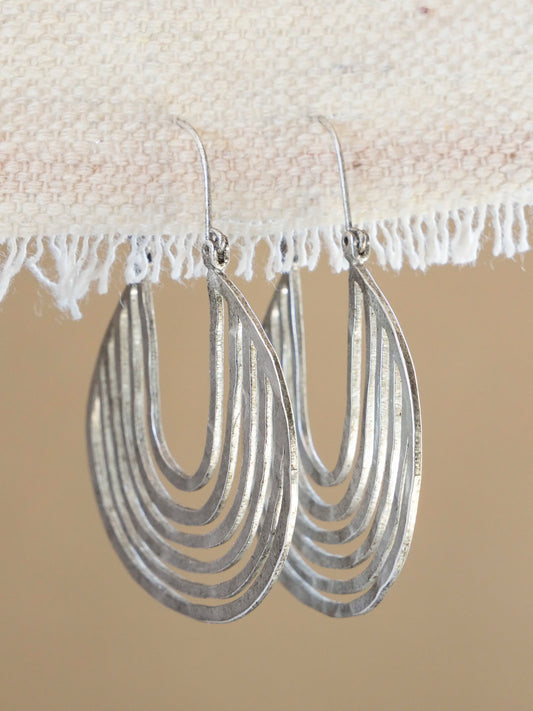 Hammered Hoop Earrings - Silver
