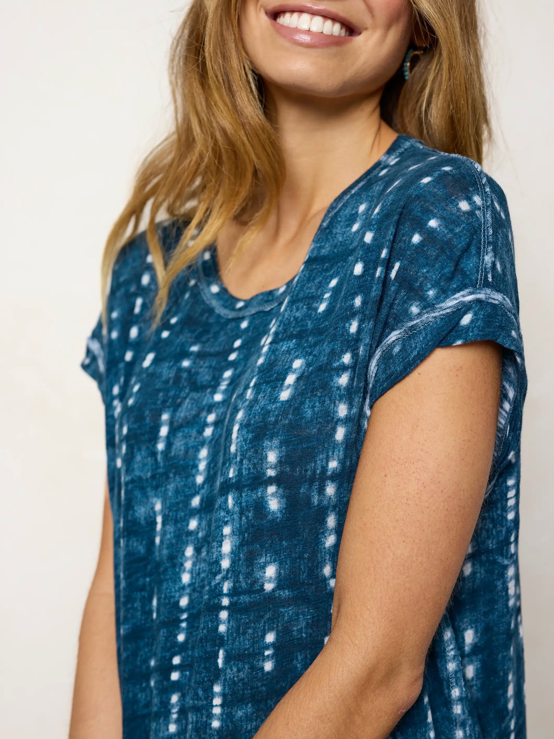 Frankie Knit Cotton Tee Midi Dress - Indigo Shibori Stripe