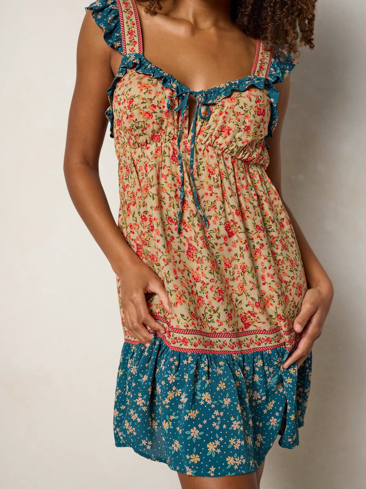 Elizabeth Mini Dress - Blue Cream Ditsy
