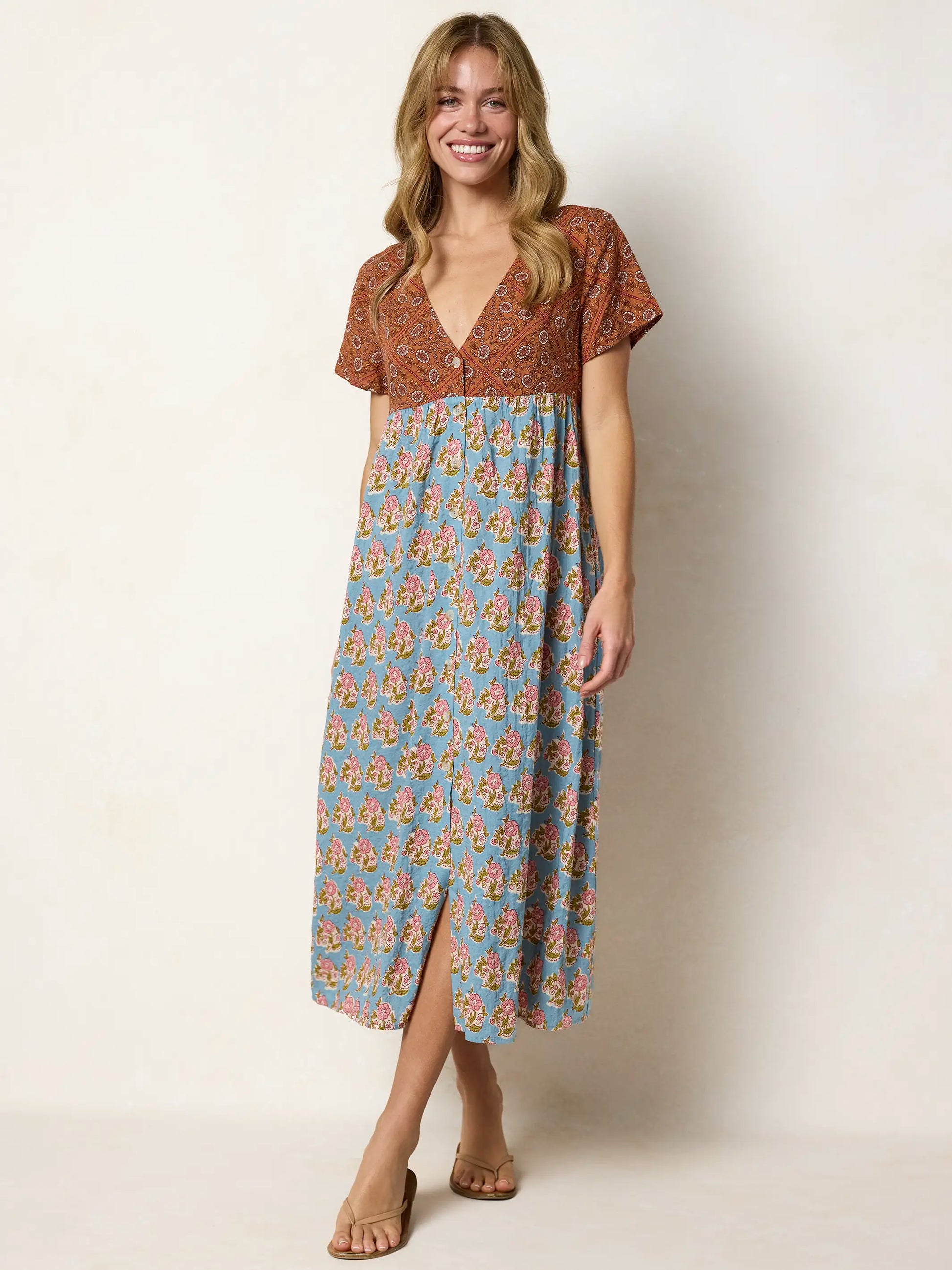 Avery Midi Dress - Wildflower Tiles Rust