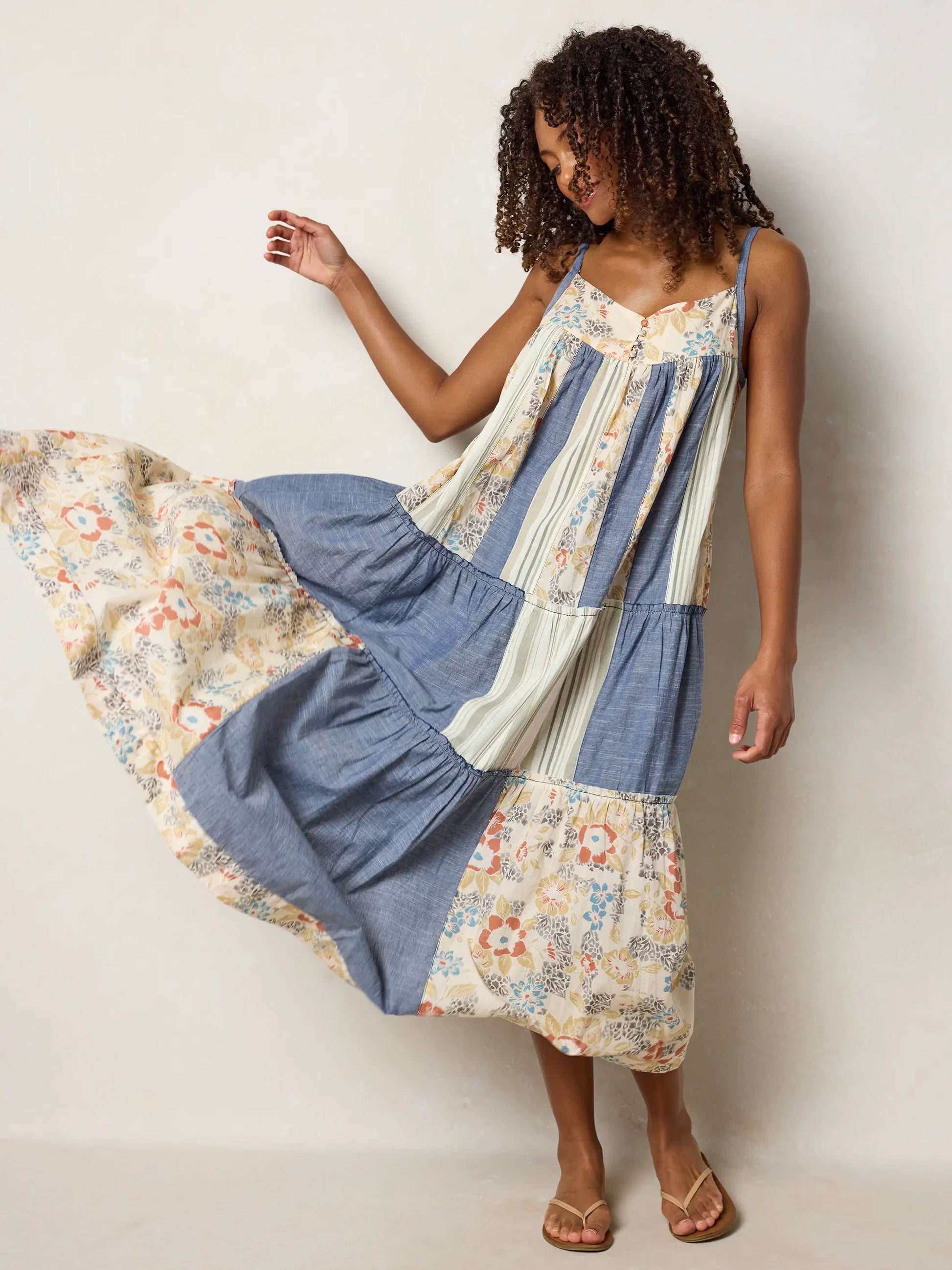 Millie Patchwork Maxi Dress - Ivory Patchwork Denim
