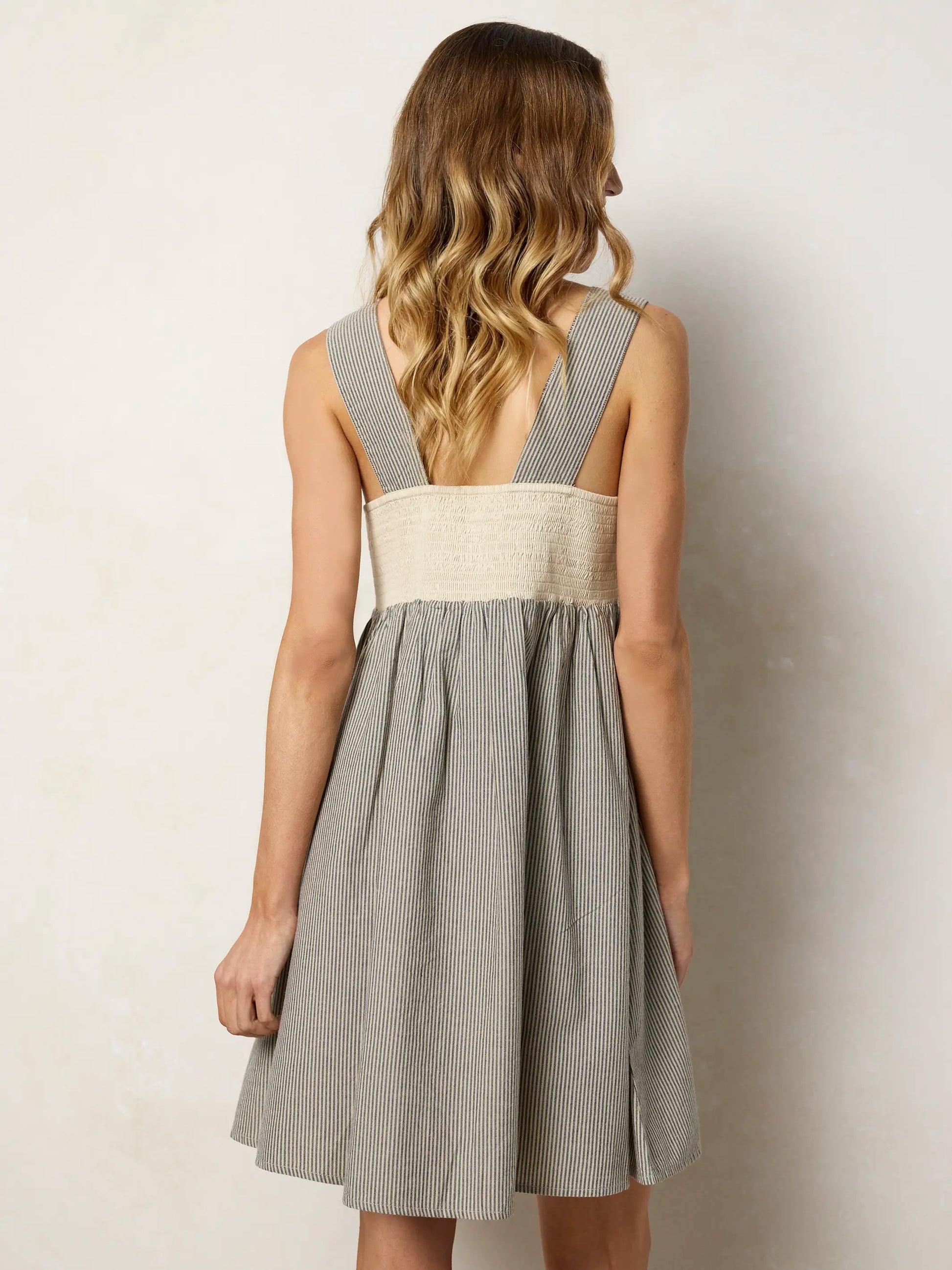 Tricia Embroidered Cotton Mini Dress - Ticking Stripe Navy