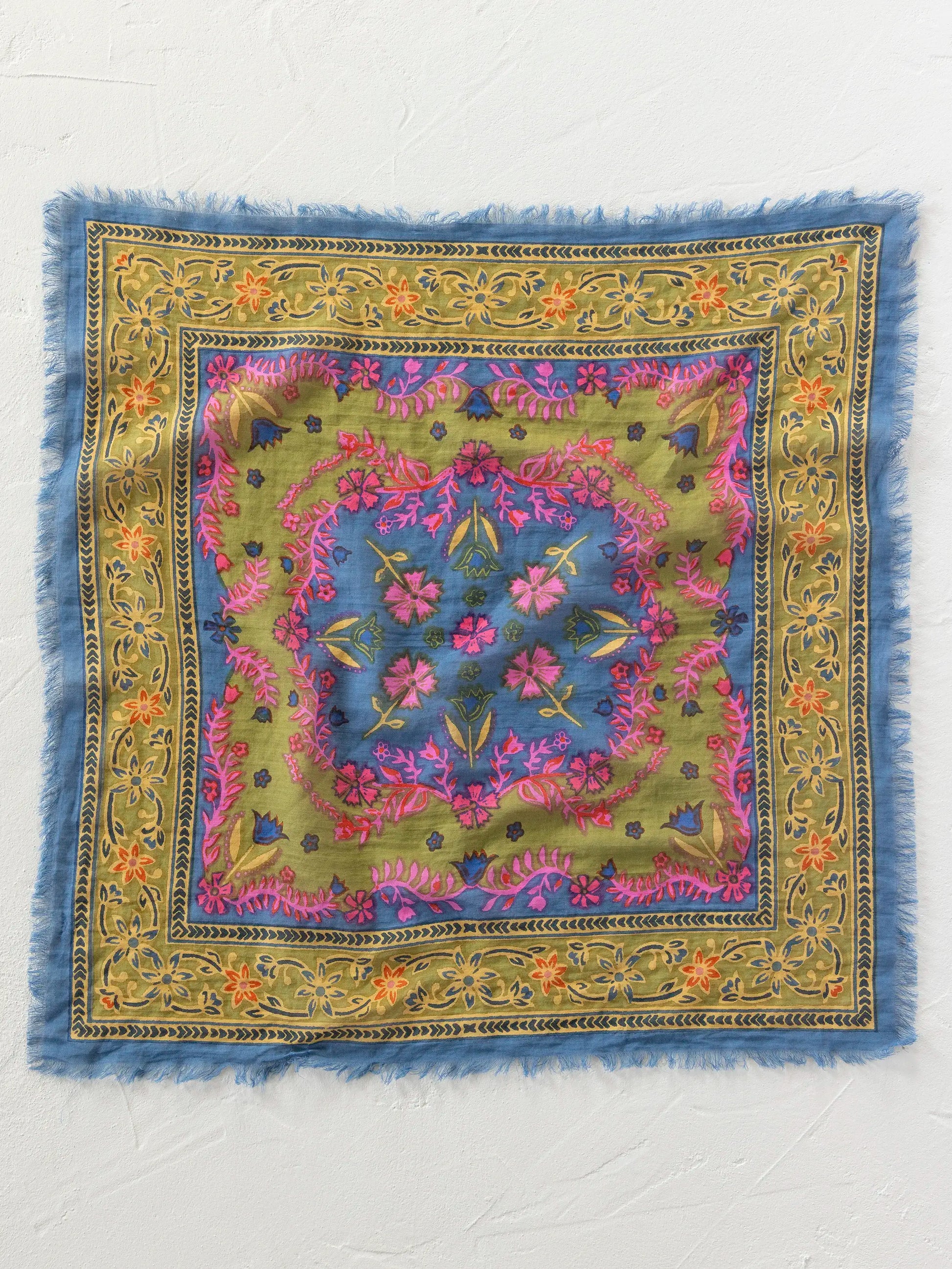 Printed Cotton Bandana - Moss Spring Scarf