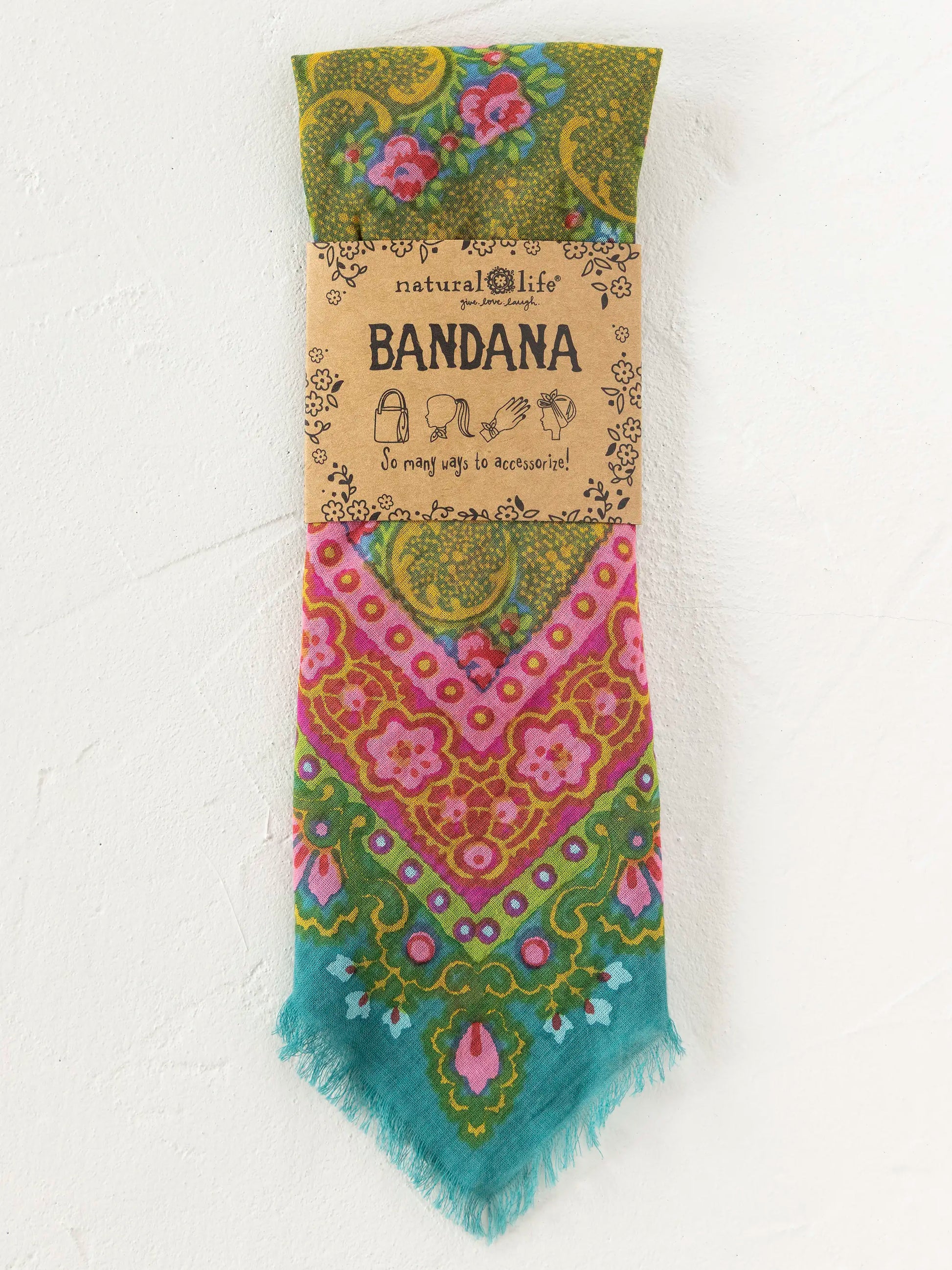 Printed Cotton Bandana - Teal Filigree Scarf