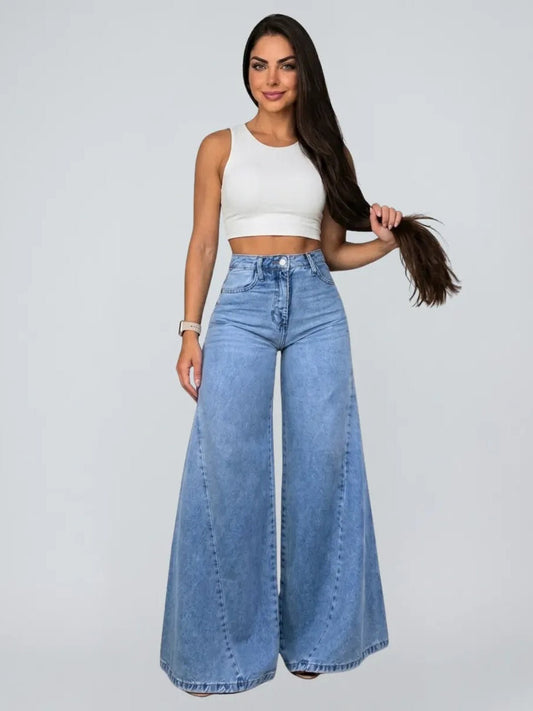 High-Waist Palazzo Denim Jeans