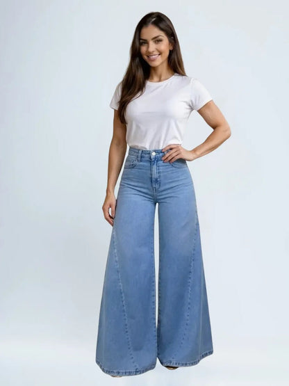 High-Waist Palazzo Denim Jeans