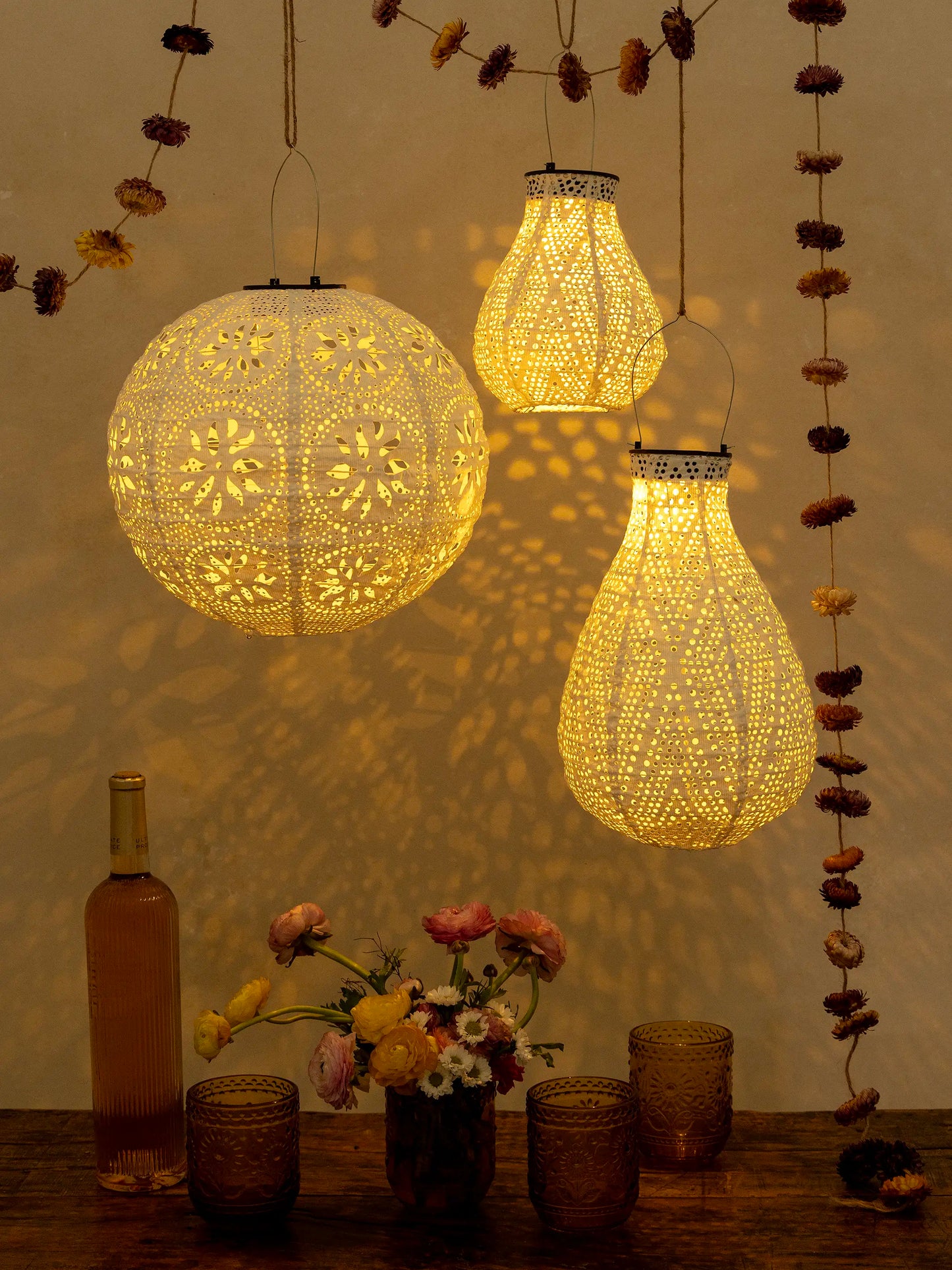 Boho Lace Solar Lantern - Large Round