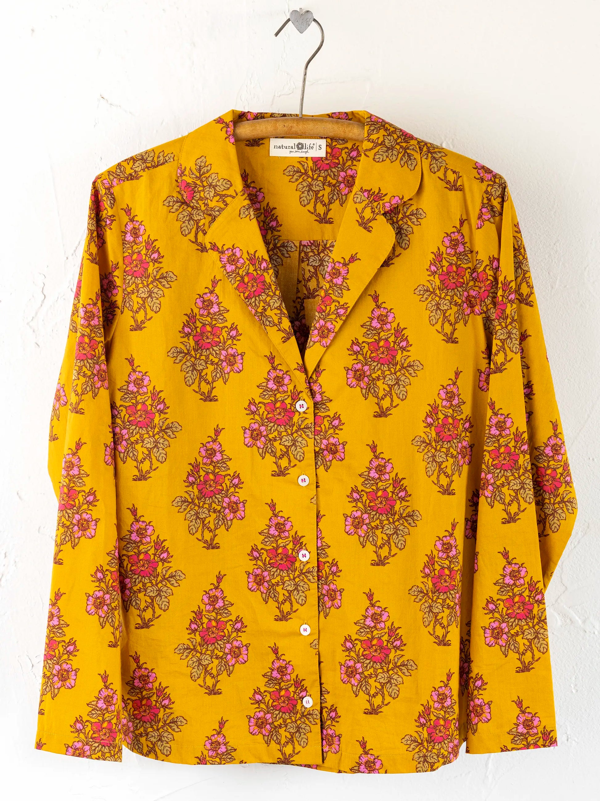 Mix & Match Cotton Long Sleeve Pajama Top - Garden Block Stamp Gold
