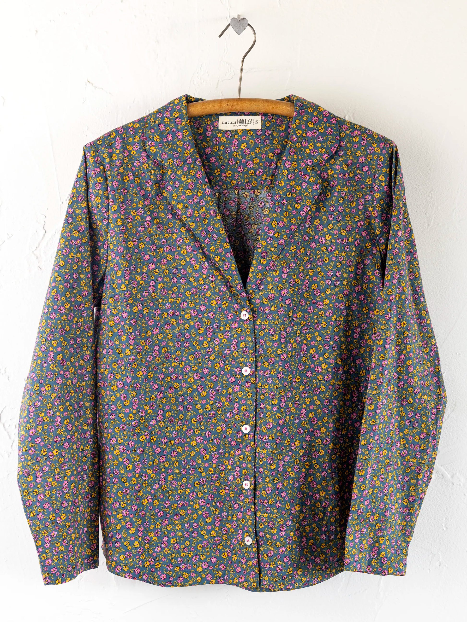 Mix & Match Cotton Long Sleeve Pajama Top - Mari Ditsy Navy