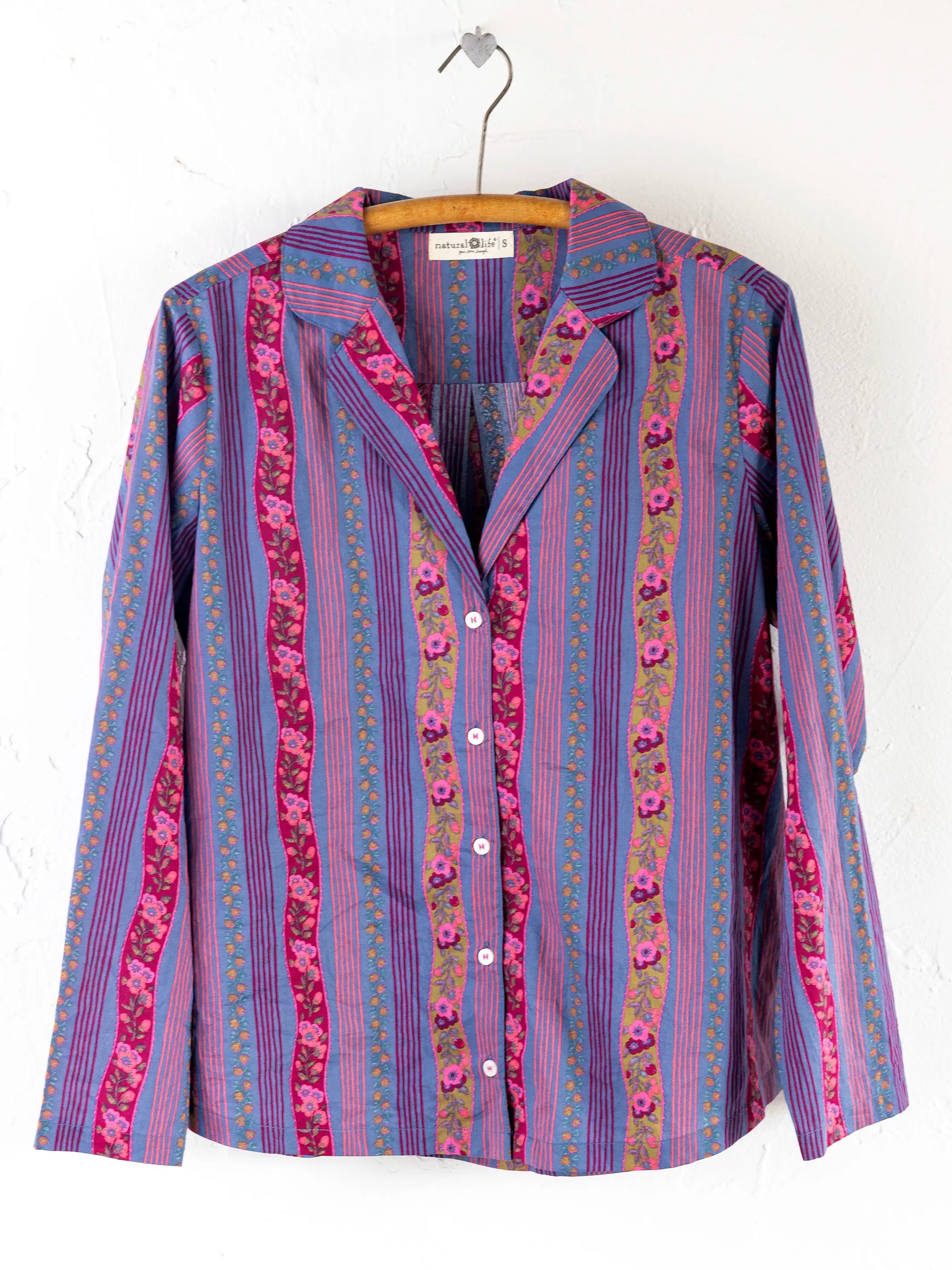 Mix & Match Cotton Long Sleeve Pajama Top - Retro Ribbons Navy