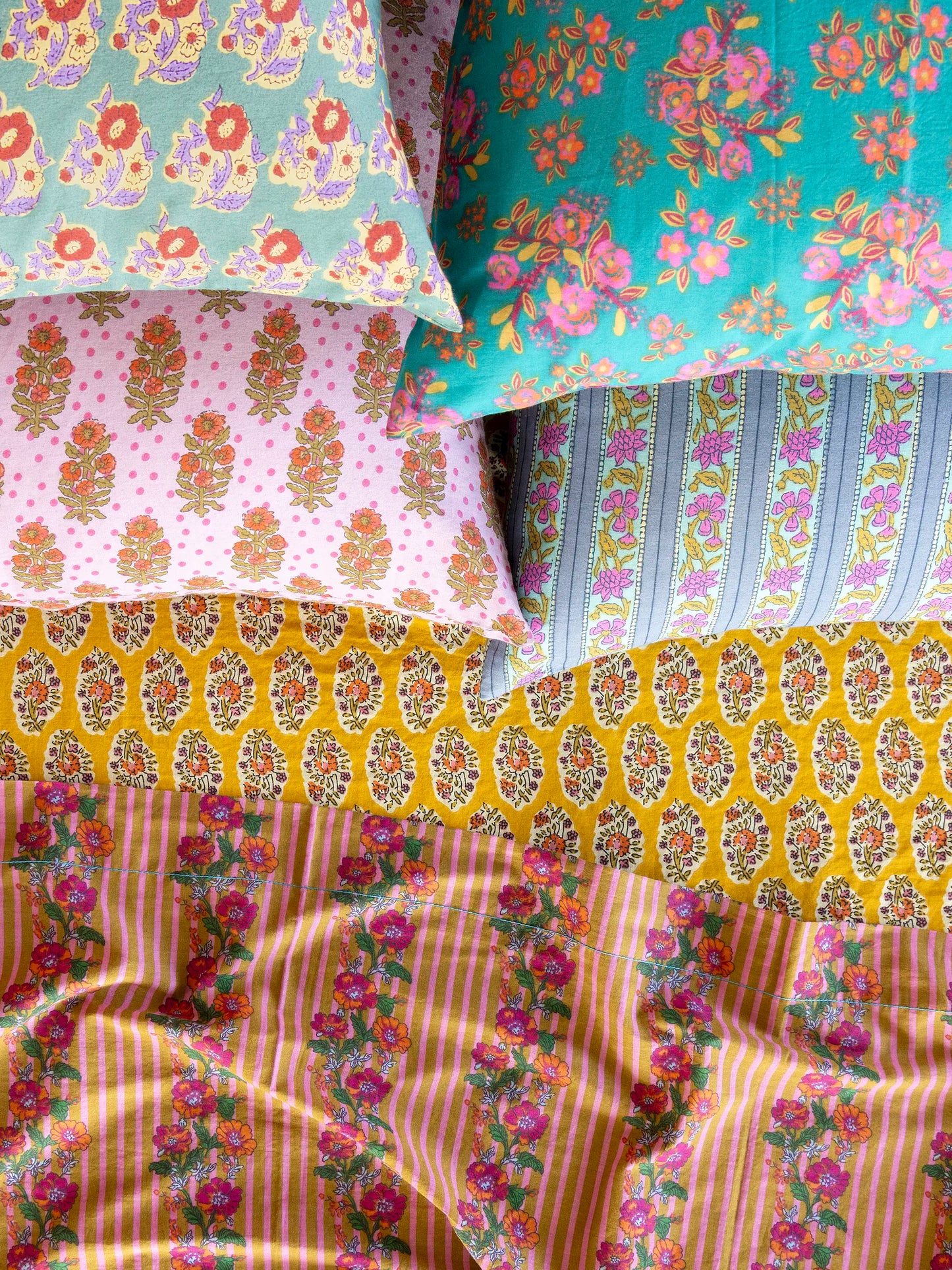 Mix & Match Cotton Pillowcase, Single - Teal Fields