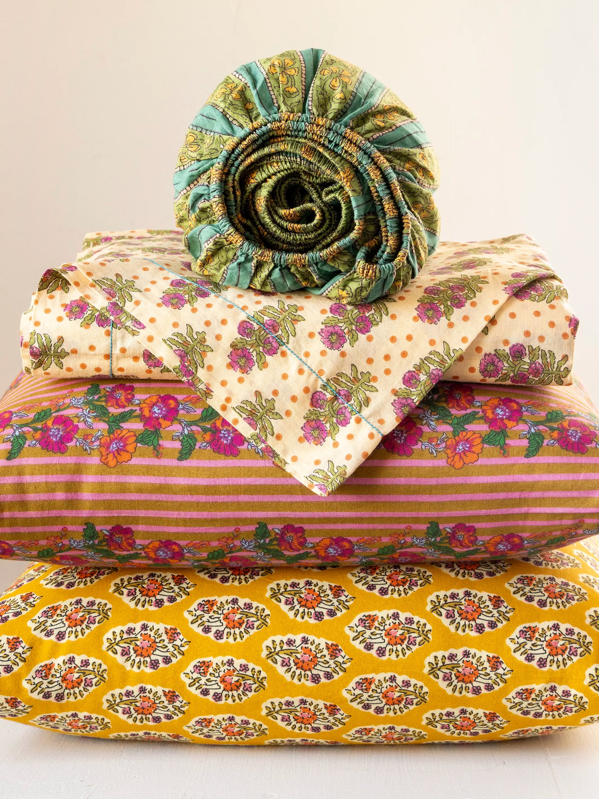 Mix & Match Cotton Fitted Sheet - Pink Floral Stripe