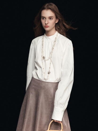 Mock Neck Puff Sleeve Blouse