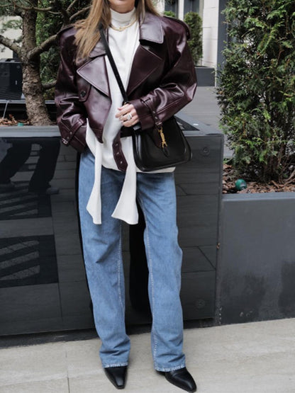 Cropped Moto Leather Jacket