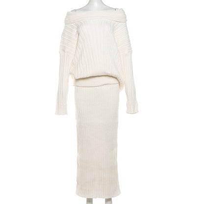 Stretch Off-Shoulder Sweater And Long Skirt Set