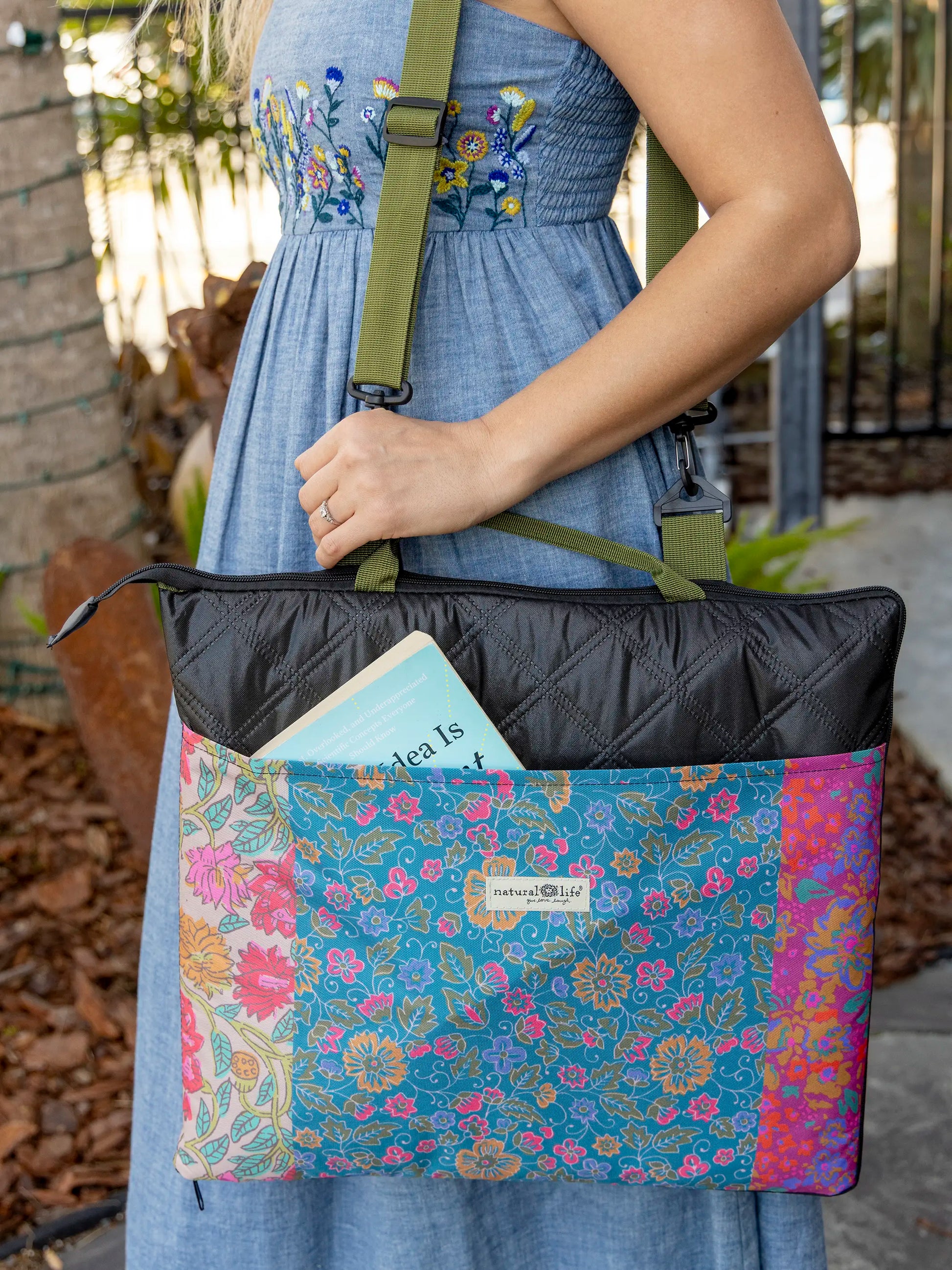 Picnic Blanket Tote - Bright Patchwork Zinnias