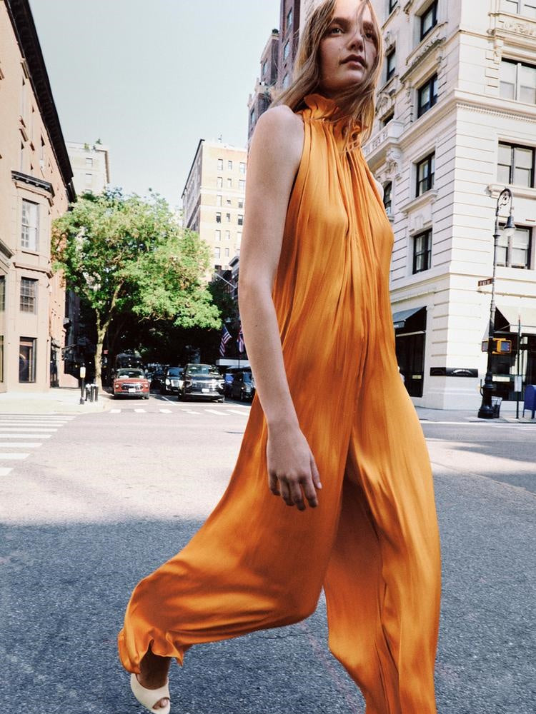 Satin Halter Wide-Leg Jumpsuit