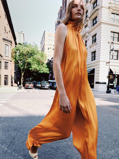 Satin Halter Wide-Leg Jumpsuit