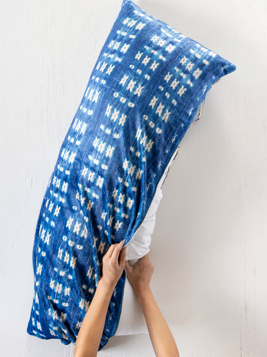 Reversible Cozy Body Pillow Cover - Indigo Shibori Stripe