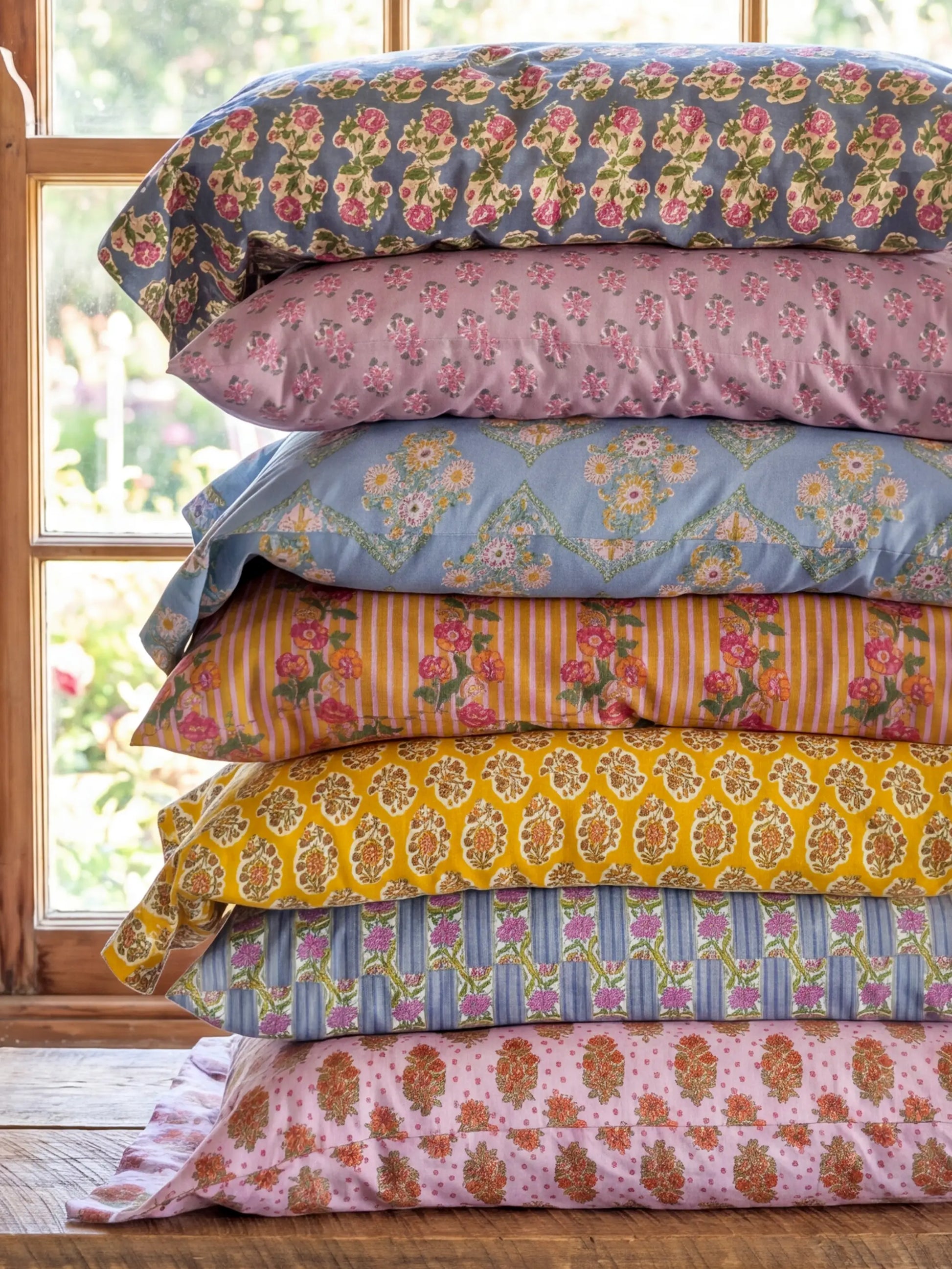 Mix & Match Cotton Pillowcase, Single - Indigo Vines