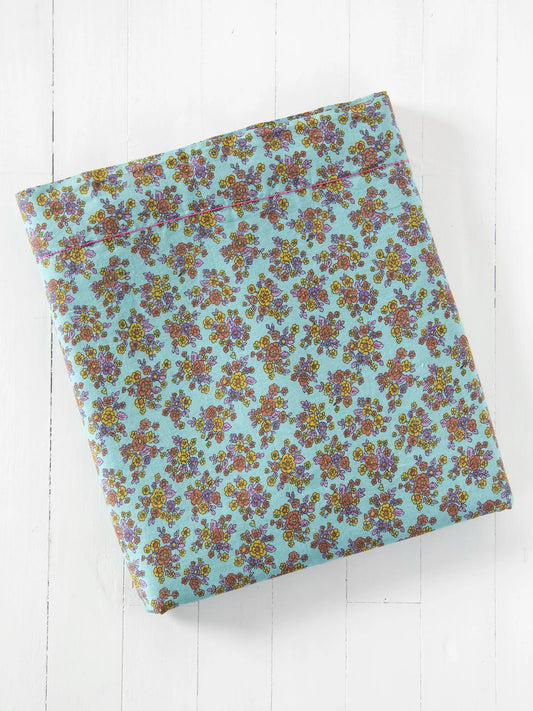 Mix & Match Cotton Flat Sheet - Turquoise Folk Floral