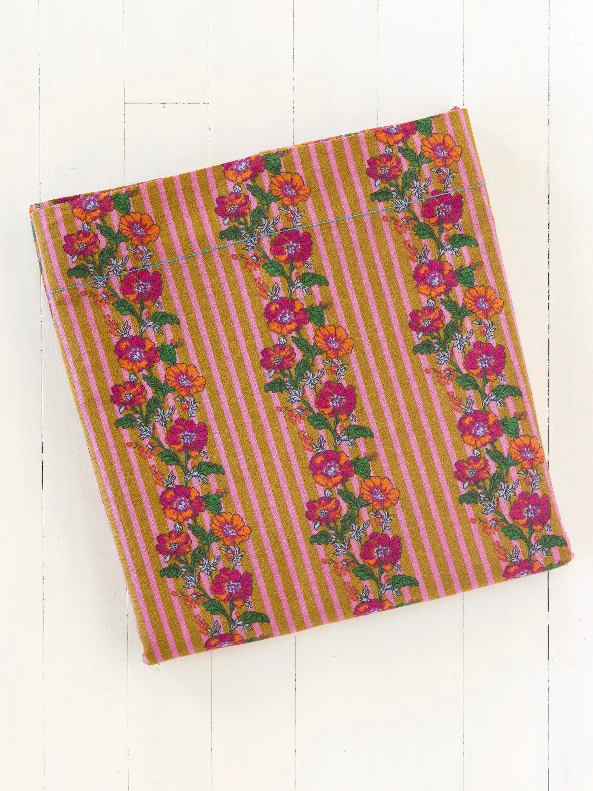 Mix & Match Cotton Flat Sheet - Pink Floral Stripe