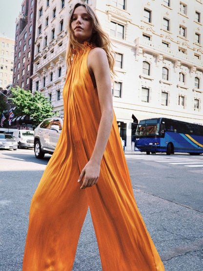 Satin Halter Wide-Leg Jumpsuit
