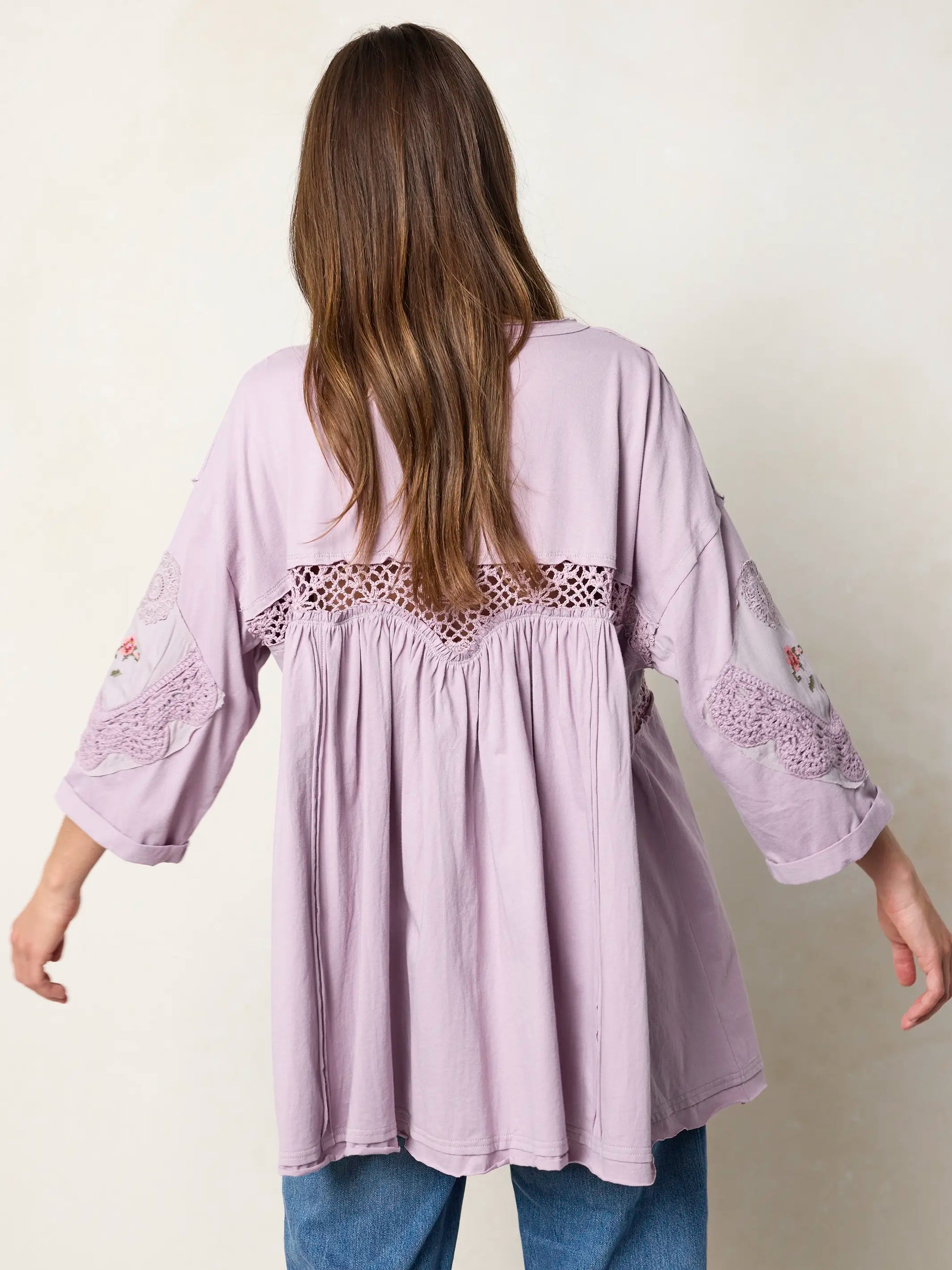 Secret Garden Embroidered Cotton Tunic - Lavender