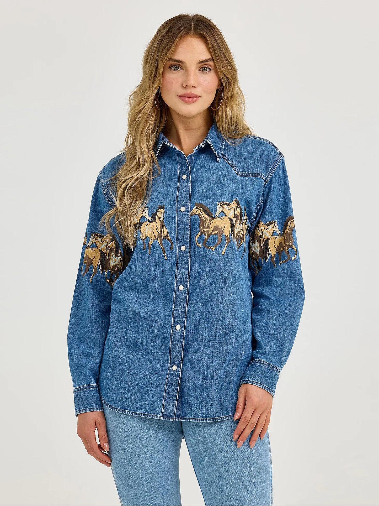 Horses Boyfriend Western Snap Shirt