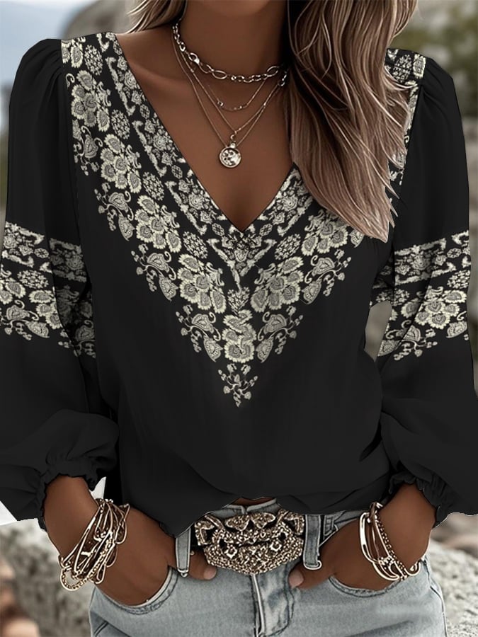 Women's Retro Western Style Print Shirt