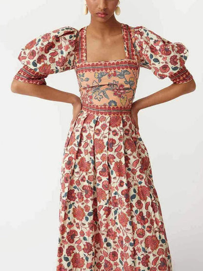 Floral Print Square Neck Top & Skirt Set