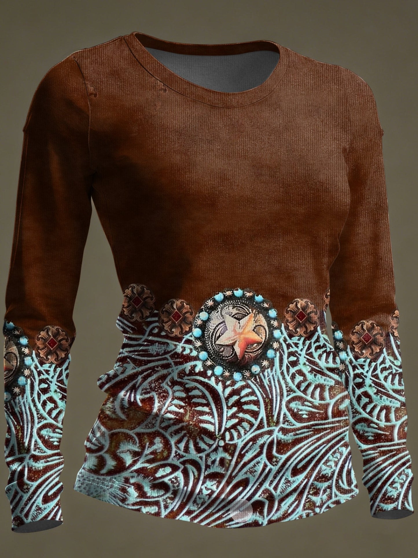 Women's casual retro Western-style long-sleeved T-shirt