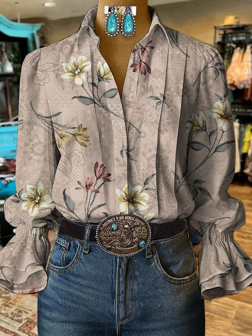 Women'S Paisley Print Casual Cotton And Linen Shirt
