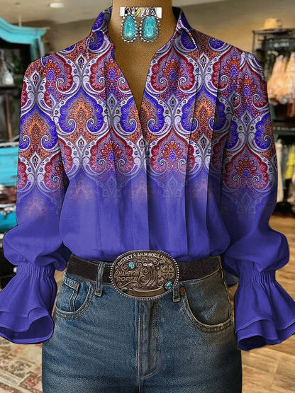Women's Retro Western Floral Print Shirt