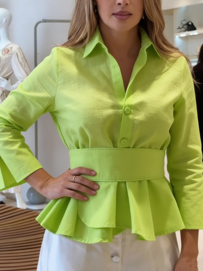 Elegant Comfortable Ruffled Hem Blouse With A Belt