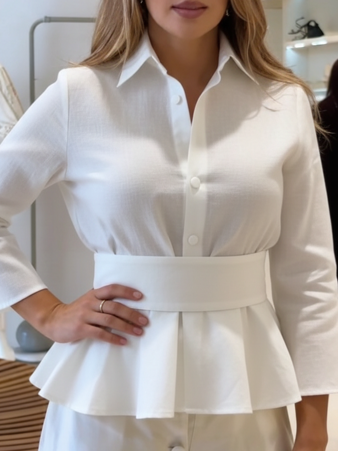 Elegant Comfortable Ruffled Hem Blouse With A Belt