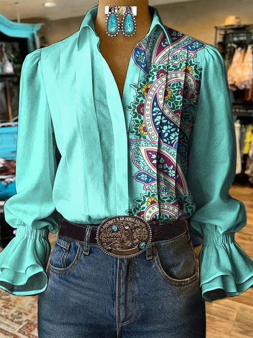 Women's Western Retro Paisley Print Shirt