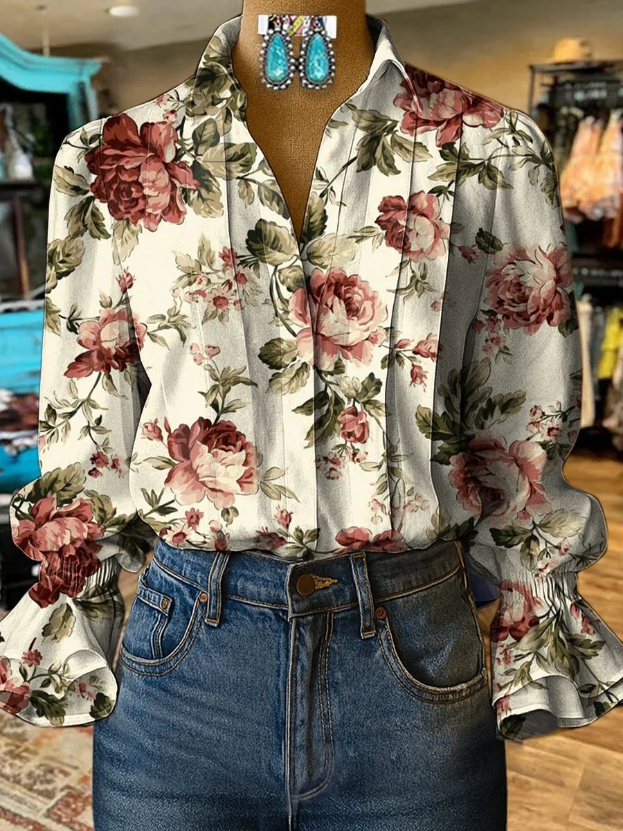 Women's Vintage Casual Western Floral Shirt