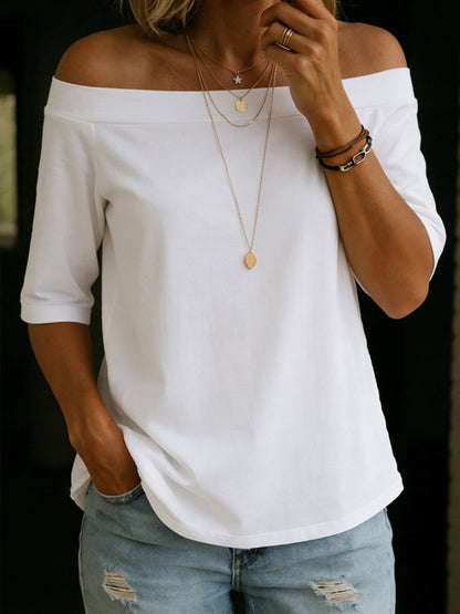 Cozy Elegant Off-shoulder 100% Cotton T-shirt